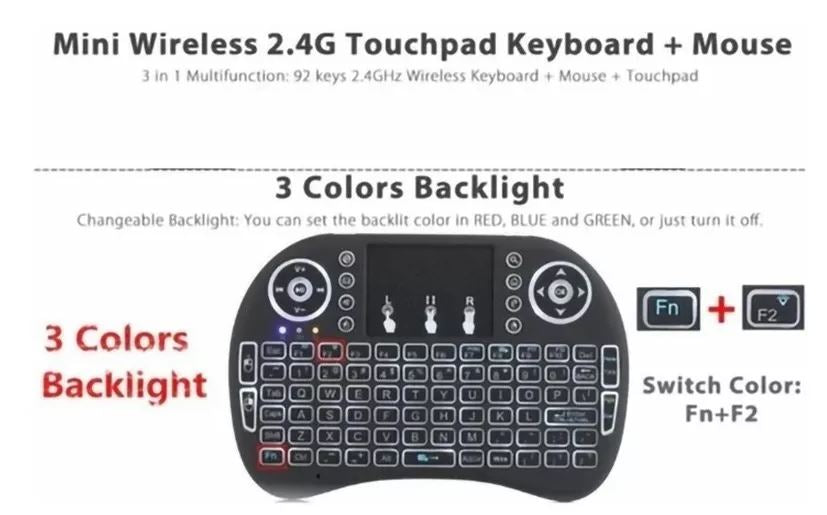 Mini Teclado Inalambrico Touchpad Iluminado Smart Tv Box con letra Ñ